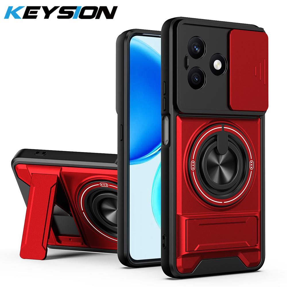 KEYSION Магнитный чехол для телефона для HONOR X8d Защита камеры со сдвижной крышкой Вертикальная подставка Кольцо 360° Ударопрочная задняя крышка для Honor X8d