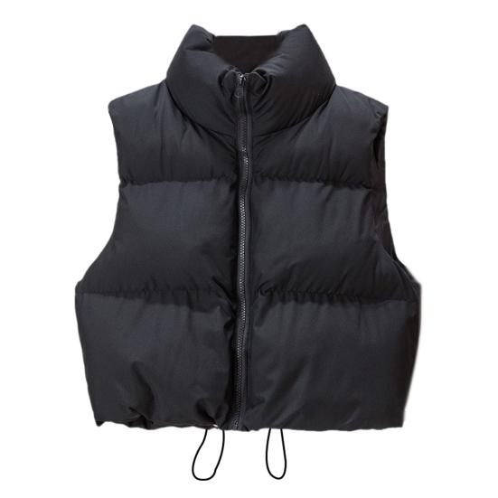 Зимний женский жилет, пальто, утолщенный, с застежкой-молнией, воротник-стойка, без рукавов, однотонный, с защитой от ветра и холода