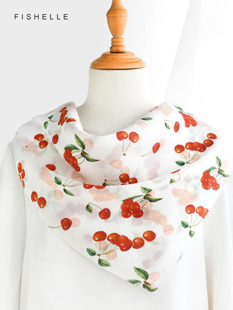 White Cherry 100% Natural Silk Scarf Women Square Scarves Crepe De Chine Silk Shawl Luxury Gift Headband Wrap Handkerchief