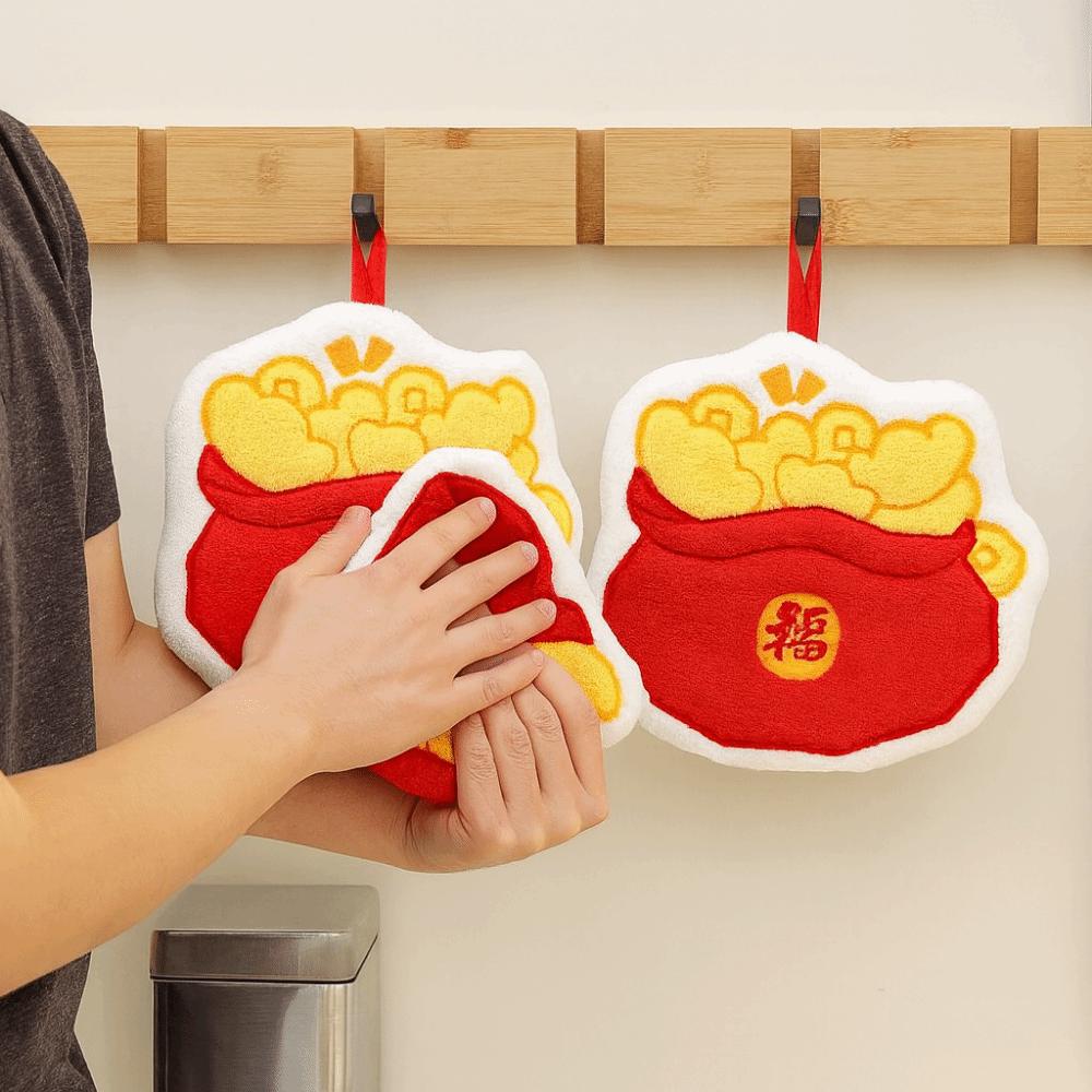 Праздничное быстросохнущее мультяшное полотенце для рук, подвесное, утолщенное, полотенце к Празднику Весны, благословение, мягкое полотенце к Китайскому Новому году, для кухни