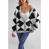 Зимняя горячая распродажа V-образный вырез ромбовидная вязка контрастный цвет свободный вязаный кардиган куртка женская
