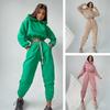 1 Set Sweatshirt Sweatpants Solid Color Elastic Waist Hooded Sportswear Winter Loose Ribbed Cuff Hoodie Pants