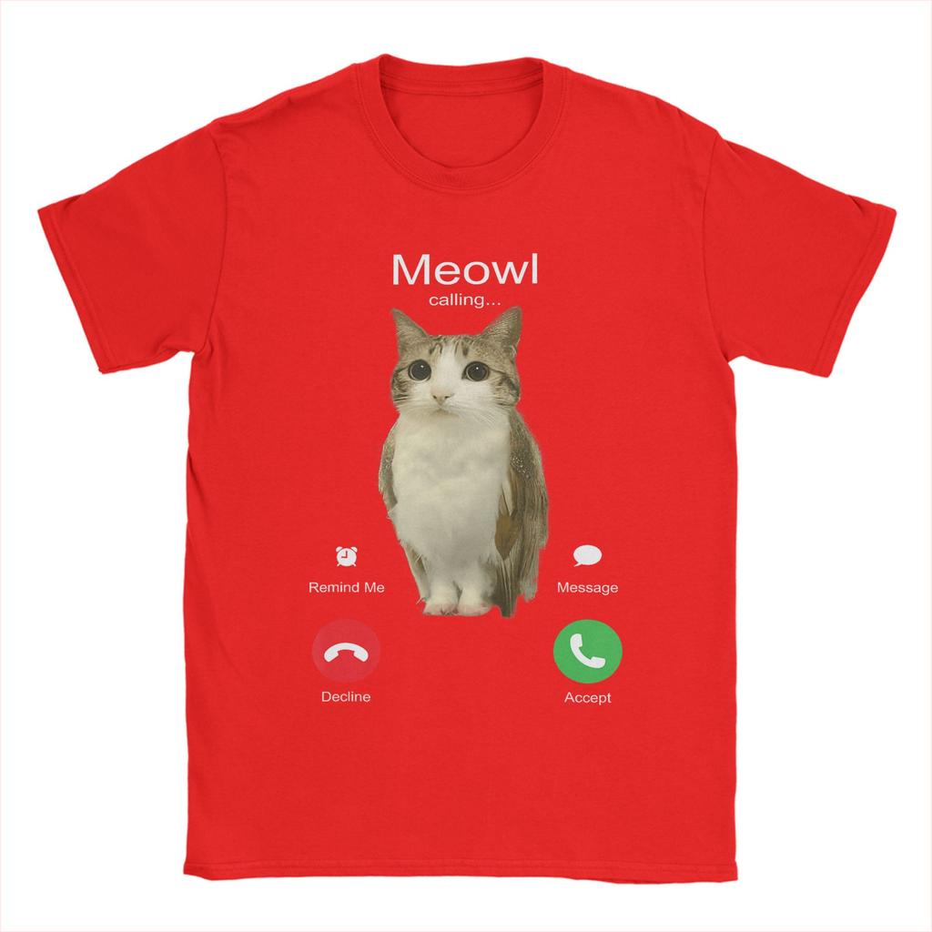Мужская футболка Meowl Is Calling Телефонный звонок Мем Мозговая гниль Забавная кошка Сова Хлопковые футболки Футболки с коротким рукавом Круглый вырез Одежда