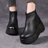 Fashion GKTINOO Handmade Genuine Leather Winter Warm Women's Boots Round Toe Retro Thick-soled Wedges Ankle Boots High Heels Boots