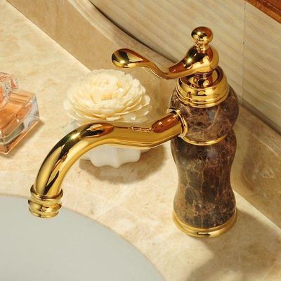 Латунный смеситель для горячей и холодной воды, золотой керамический декор, нефритовый смеситель для ванной комнаты, смеситель для раковины с одним отверстием