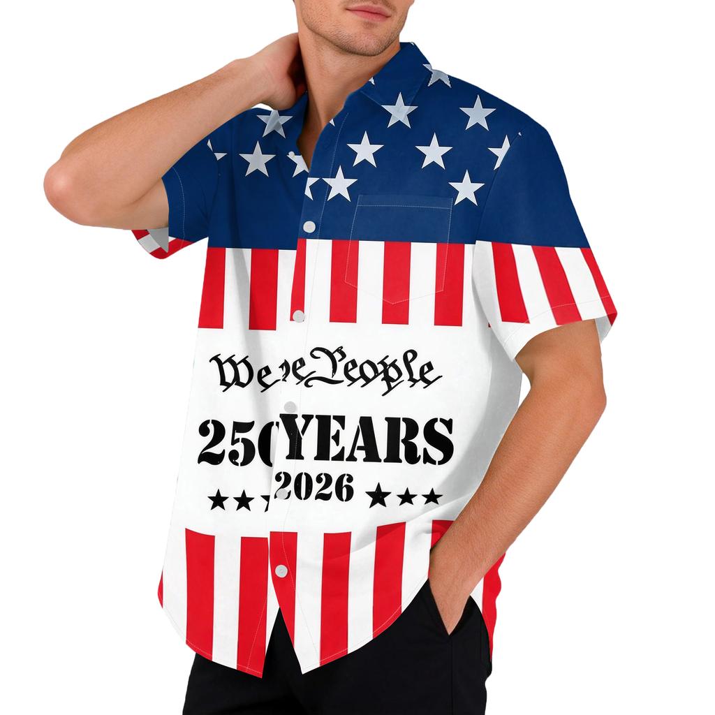 Men's Casual Printed Short Sleeve Open Front Cardigan, Independence Day Festival Tops