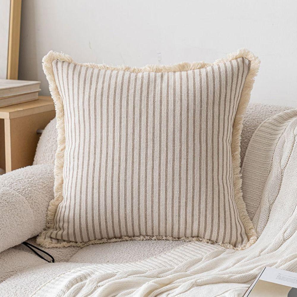 Linen Striped Throw Pillow Cover Nordic Style Cushion Cover Back Cushion Cover  Living Room