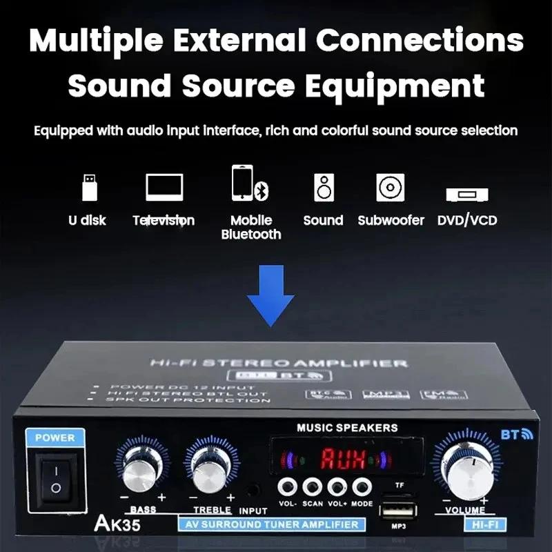 AK35 800 Вт Bluetooth Усилитель 2-канальный Стерео HiFi Цифровой Дисплей Многофункциональный Музыкальный Усилитель Для Автомобиля Классной Комнаты Домашнего Аудио