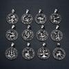 POMOiii Silver 12 Constellation Zodiac Pendant Necklace Punk Vintage High Quality Rope Chain Zodiac Men
