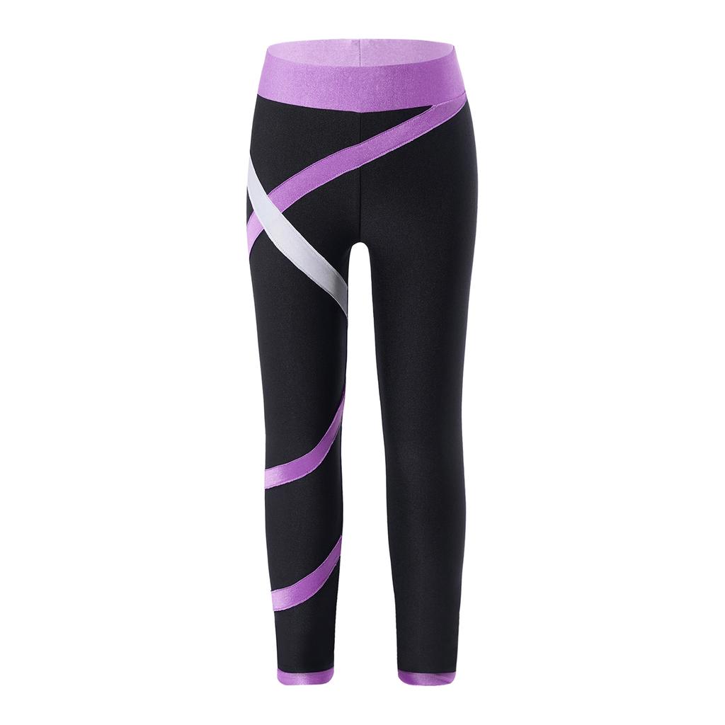 Kids Girls Sportswear Colorblock Leggings Stretchy Pants for Skating Gymnastic Yoga Workout Fitness