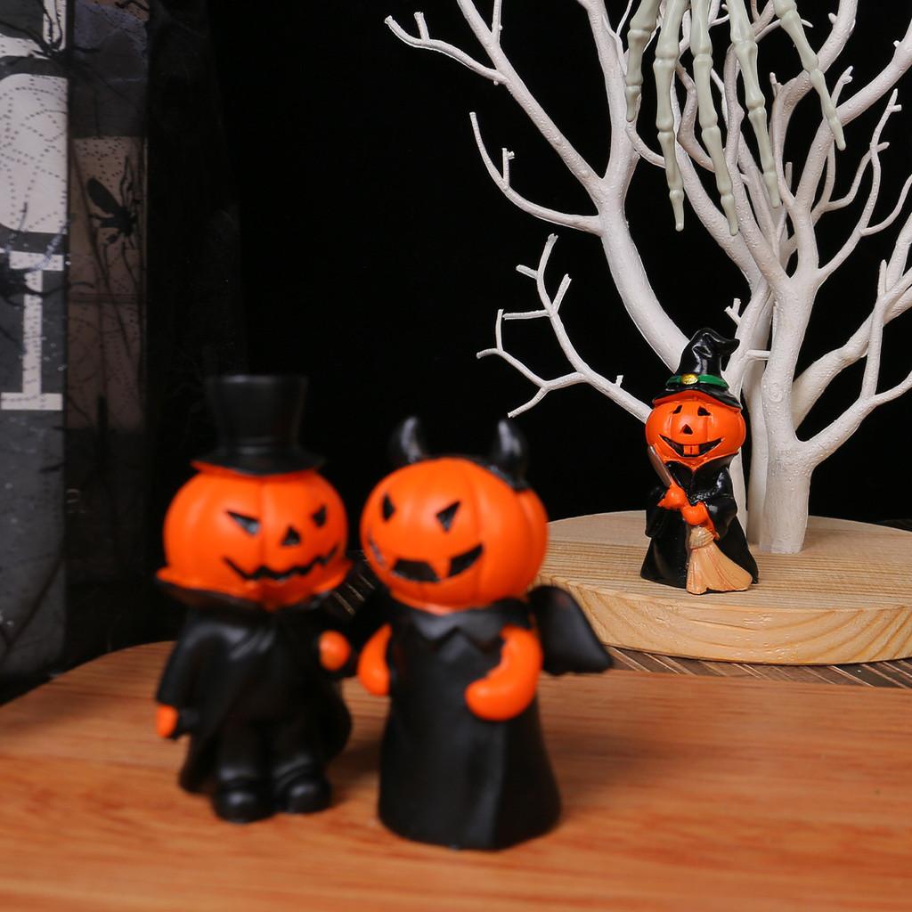 Halloween Mini Pumpkin Demon Figure Set With Resin Craft For Home Party Decor