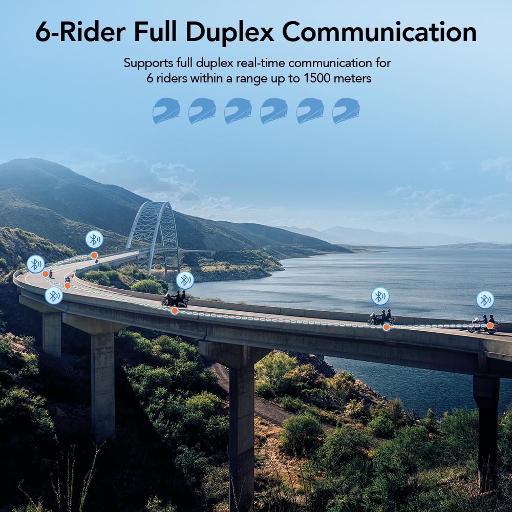 Мотоциклетный шлем Bluetooth 5.1 Интерком с 2K HD камерой FM радио 10 Вт USB C Быстрая зарядка 6 гонщиков 1500 м