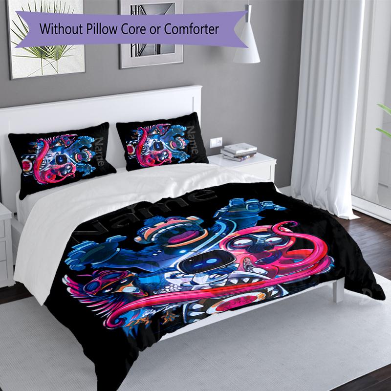 3pcs Custom Name Astro Bot Set,Includes 1 Duvet Cover and 2 Pillowcases,All-season Bedroom Decor