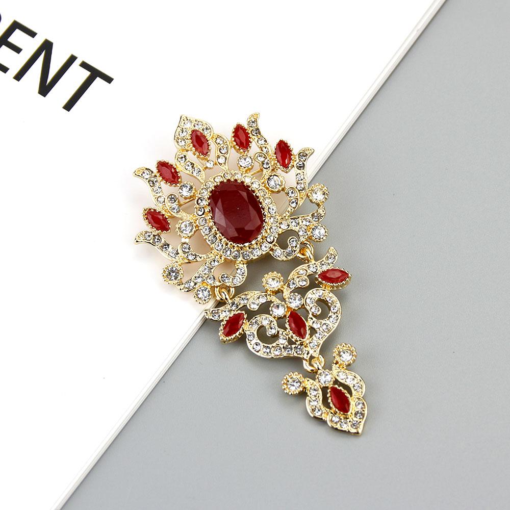 Vintage Crytal Flower Brooch Pins Turkish Women Retro Gold Color Crystal Jewelry Ethnic Wedding Bridal Gift