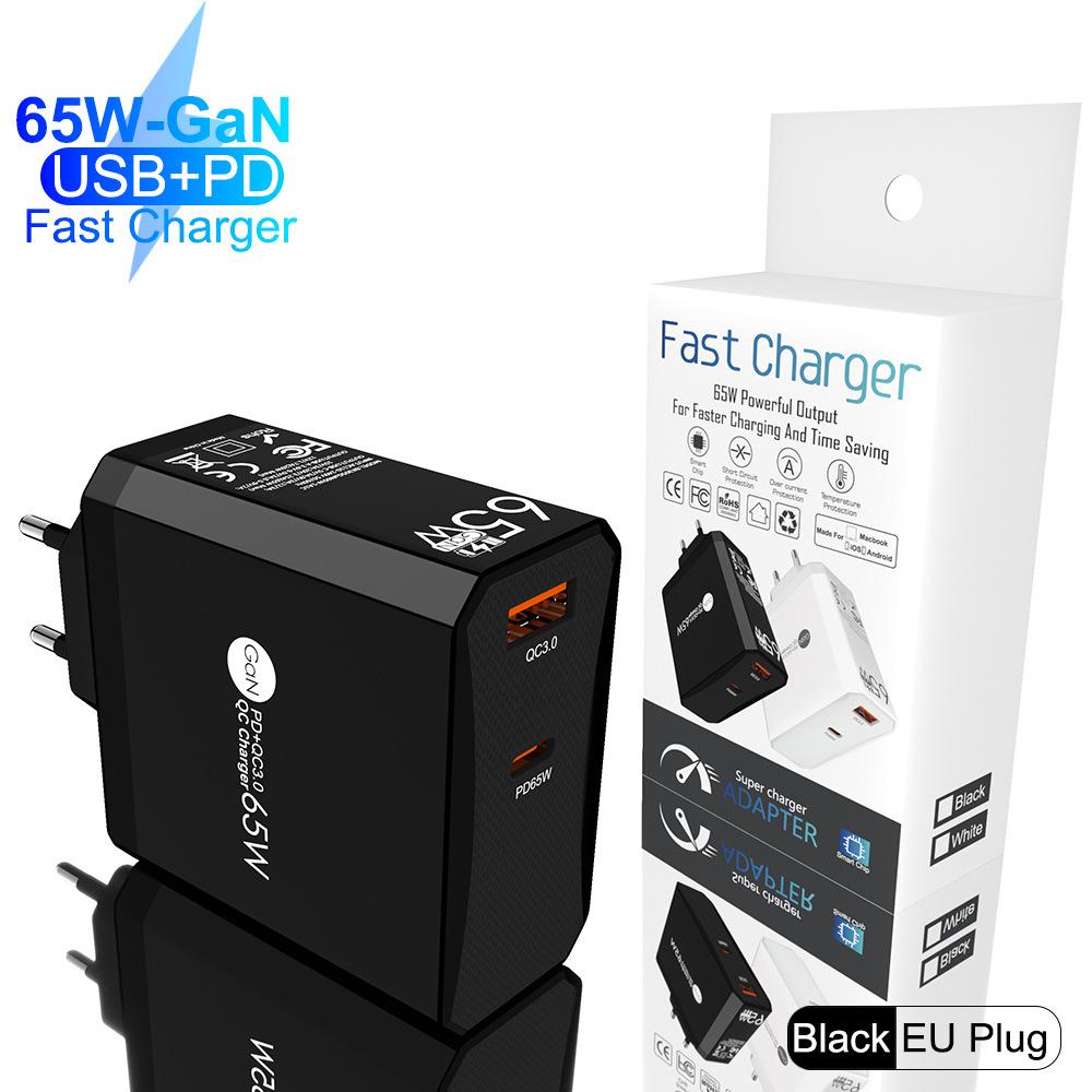 Быстрое зарядное устройство GaN с двумя портами PD65W для компьютеров и планшетов - Стандарт ЕС