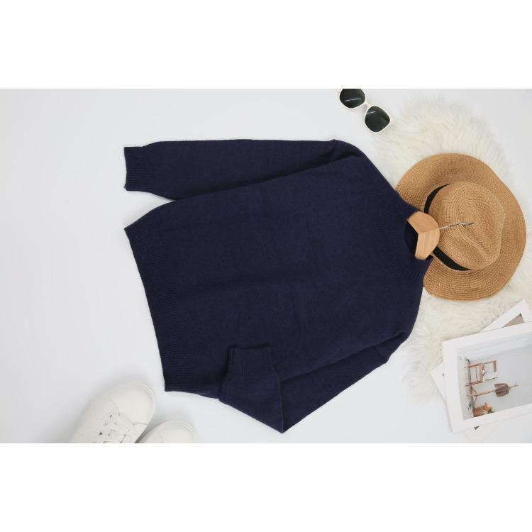 Solid Color Loose Knit Top Semi High Neck Pullover Long Sleeved Sweater Women Autumn and Winter