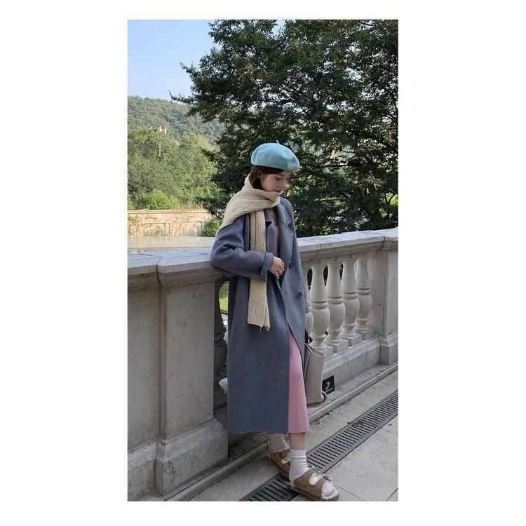 Розовое кашемировое пальто свободного покроя в корейском стиле - двустороннее женское пальто из смесовой шерсти