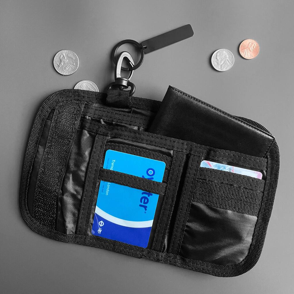Black Three Fold Wallet Multiple Card Slots Nylon Outdoor Sport ID Holder Slim Pocket Hanging Pouches