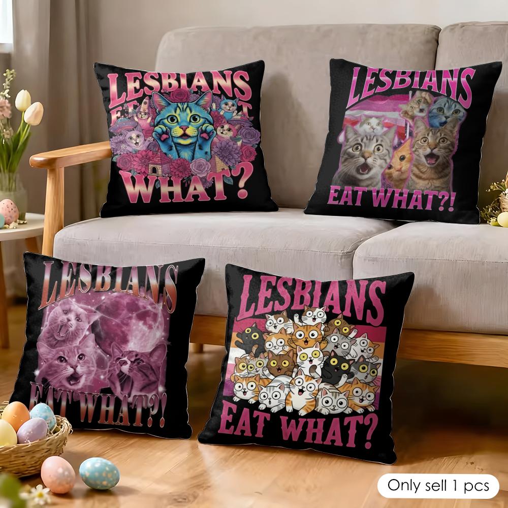 Funny Lgbtq eat what Cushion Cover Soft Plush Fabric DoubleSided Printed Cushion Covers for All Seasons Modern Home Decor