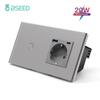 BSEED Сенсорный выключатель света 1/2/3 клавиши, одноклавишный, с USB-портом Type-C, розеткой EU 20 Вт, быстрой зарядкой, синей подсветкой, стеклянной панелью