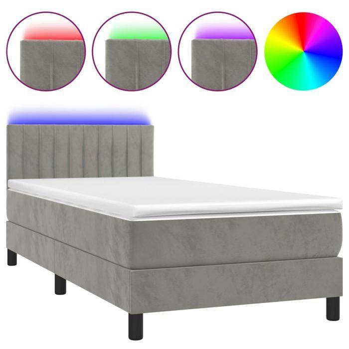 Maison Exclusive - Sommier à lattes de lit et matelas et LED Gris clair 90x200cm