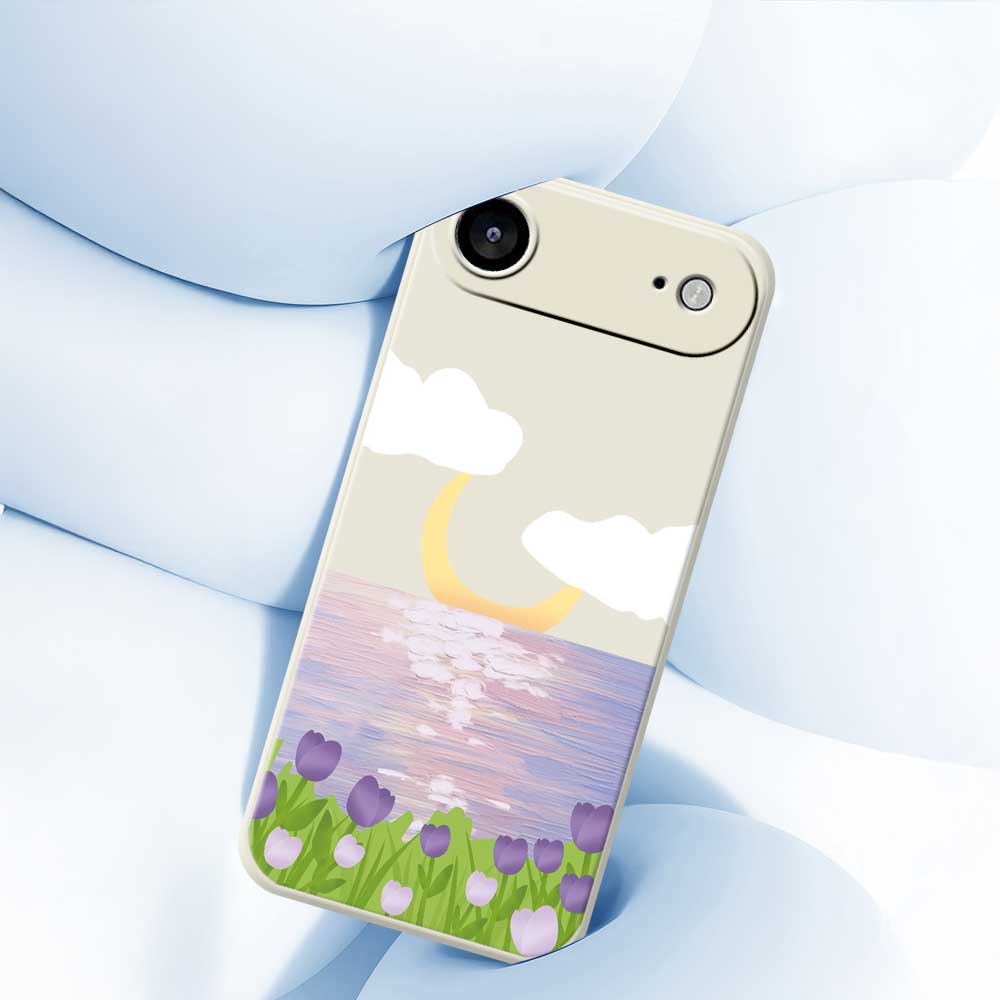 For iPhone 17 Air Case Flowers and Sea Pattern Printing Straight Edge TPU Phone Back Cover