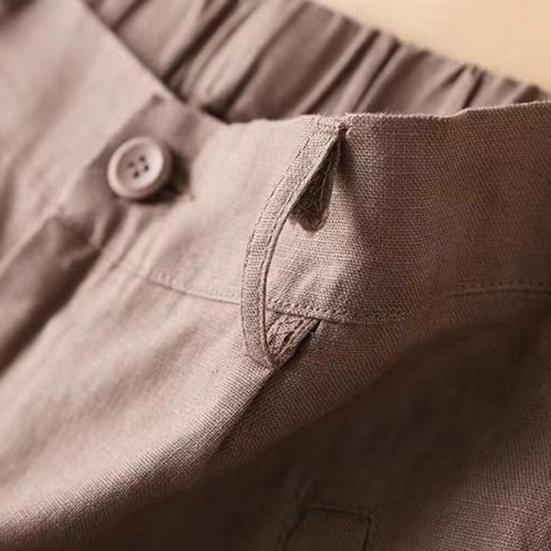 Women Cotton Linen Suit Shorts Elastic Waistband Women Shorts High Waist Straight Wide Leg A Line Work Shorts Casual Short Pants