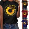 2021 Women's Fashion Concise Sunflower Print Round Neck Short Sleeve Tops