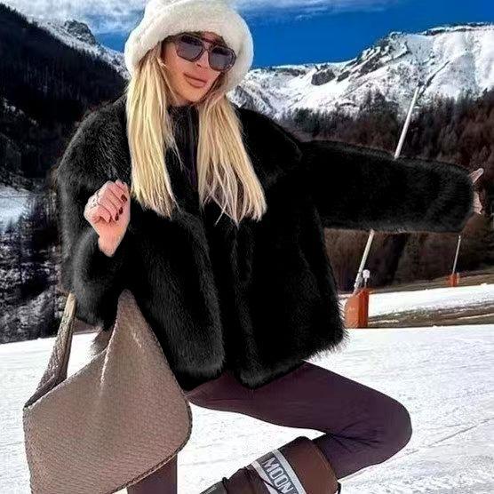 Зимняя леопардовая меховая куртка имитация норки большой лацкан женский топ пушистый свободный короткий