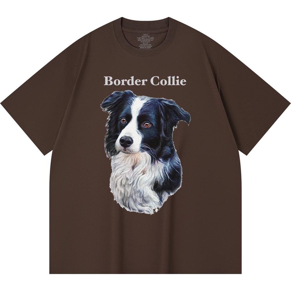 230GSM 100% Cotton T-Shirt Border Collie Print Tees Funny Harajuku Style Combed Cotton Tshirt