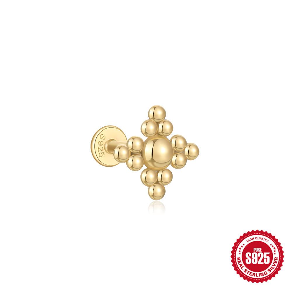 Серьги для пирсинга хряща из стерлингового серебра S925 с геометрическим кулоном в форме восьмиугольного сердца и перфорированным цирконием Серьги с внутренней резьбой