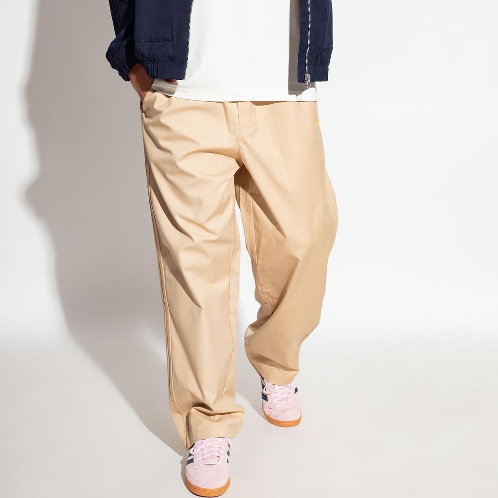 Adidas Оригинальные повседневные брюки с принтом логотипа средней посадки и эластичным поясом, прямые однотонные, мужские брюки цвета фантом-бежевый IR7584