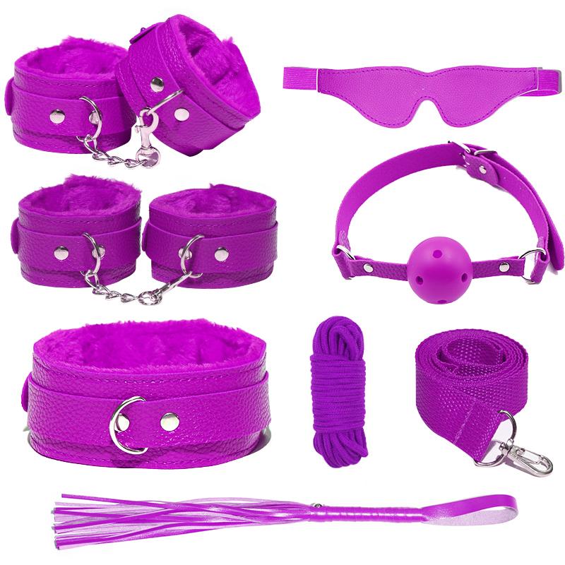 Набор секс-игрушек SM, набор секс-игрушек для пар из 7 предметов, ошейник и поводок, наручники, манжеты на лодыжке, кнут, шарик для рта, маска для глаз, опора из 10-метровой веревки, товары для взрослых