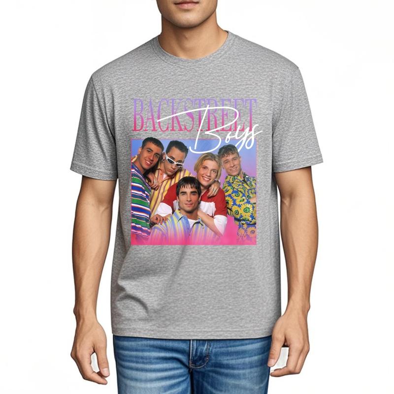 Summer top Vintage Round Neck Tee Backstreet Boys Colorful Group Photo Adult Soft Cotton Teeshirt Hiphop Crew Neck Tshirt