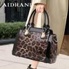 Aidrani Genuine Leather Women's Handbag Leopard Print Pattern Large Capacity Luxury Brand Cowhide Bag