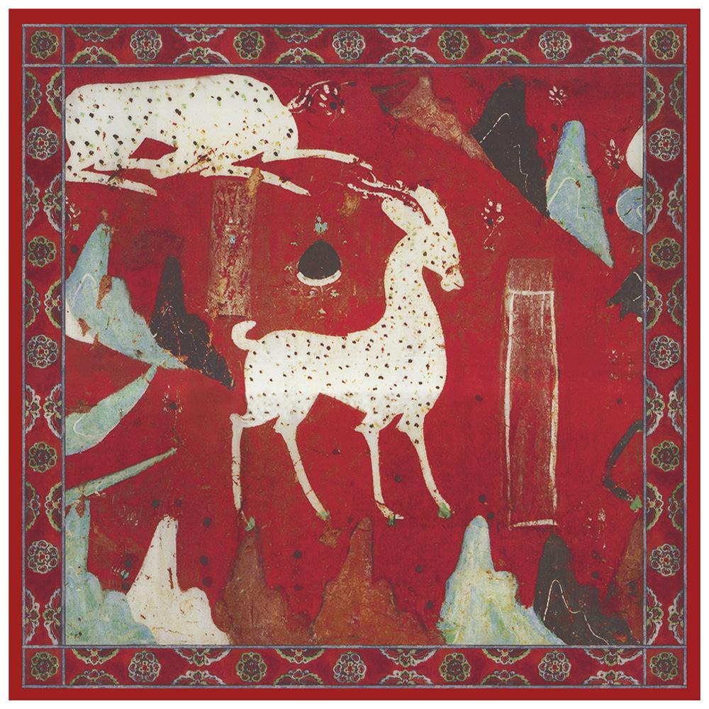 New Silk Scarf Women Deer Print Square Scarves Head Echarpes Silk Foulards Femme Wraps Beach Shawls Bandana Lady Hijabs 90CM