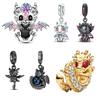 Hot Sale 925 Sterling Copper Colorful & Black Small Dragon Dangle Charm Fits Bracelet Lovely Zircon Accessories Gifts