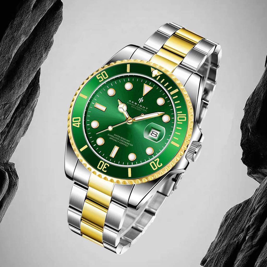 AKNIGHT Analog Stylish Easy To Luminous Arm Stainless Steel Water Resistant To Luminous Japanese Instruction Manual Men's Watch, Anti-Reverse Bezel,