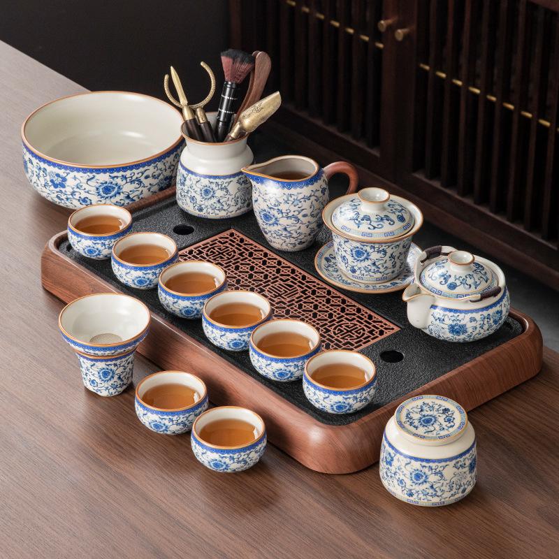 Office Tea Brewing Special Ru Kiln Kung Fu Tea Set, Household Ceramic Teapot, Teacup, Tea Table, a Complete Set
