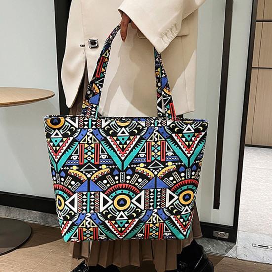 Ethnic Style Retro Print Shoulder Bag Large Capacity Splicing Knitting Tote Hand