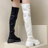 Retro Style Thick Heel Over the Knee Leather Boots Women's Autumn and Winter Fashion Versatile Two Wear Design Sense Belt Buckle Thick-soled Fashion