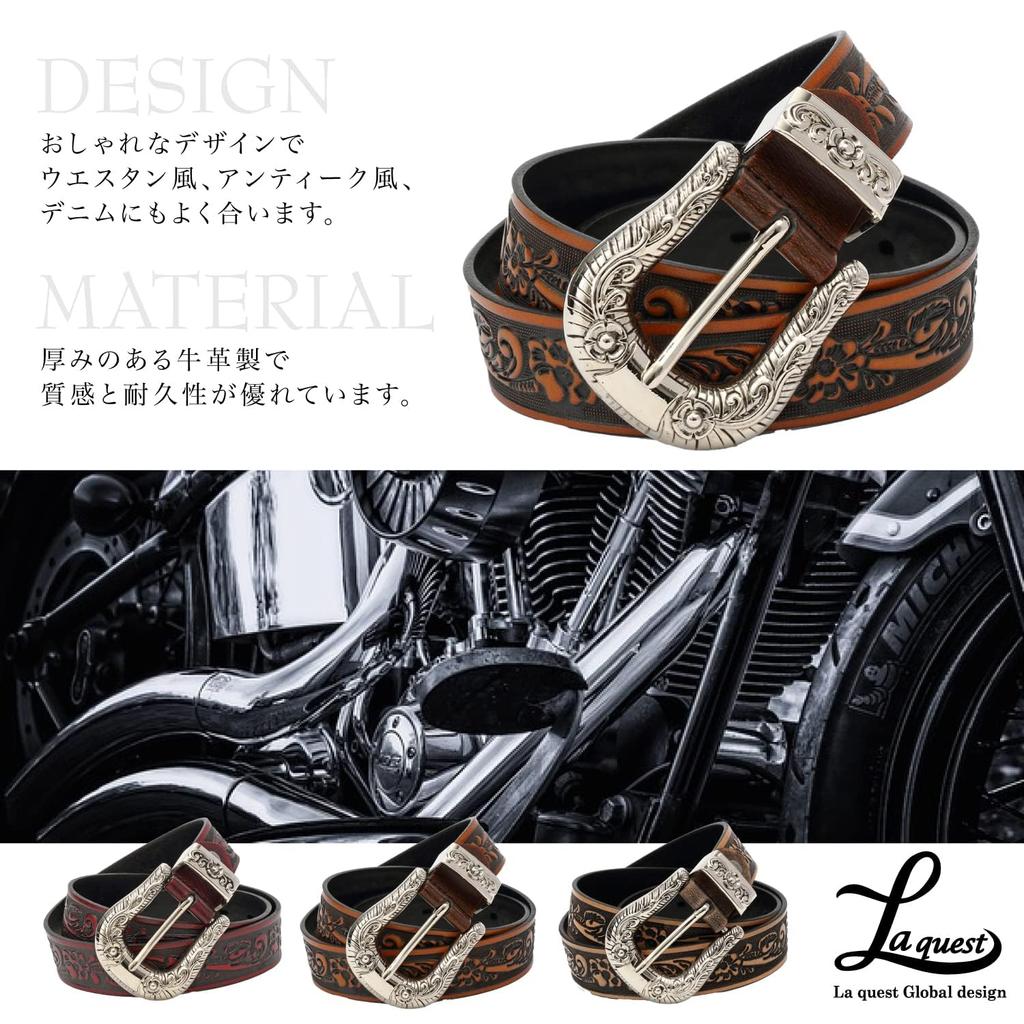 Laquest Sheridan Резной Кожаный Ремень с Тиснением в Западном Стиле для Мужчин с D-Пряжкой (Кремовый цвет)