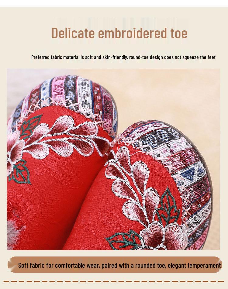 Теплые этнические вышитые хлопковые туфли – Мягкая подошва, меховая подкладка, комфорт для среднего и пожилого возраста