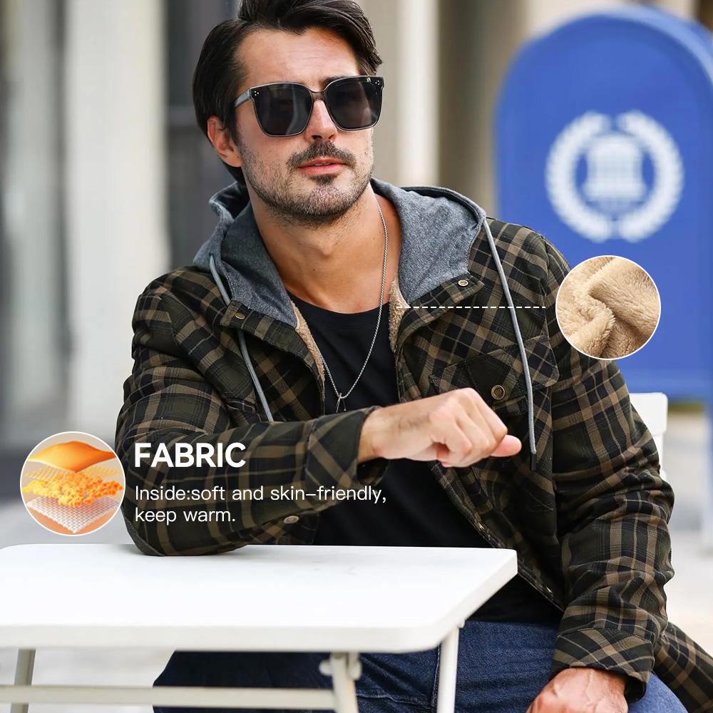 Мужские куртки Зимнее теплое пальто с капюшоном Повседневная утолщенная клетчатая рабочая фланелевая куртка на кнопках с подкладкой из шерпы и флиса Одежда Американский размер
