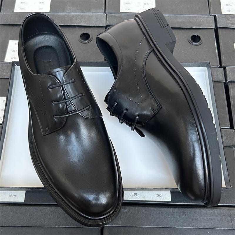 Круглые кожаные туфли мужские деловые кожаные дышащие британские повседневные туфли дерби мужские свадебные туфли мужские кожаные туфли