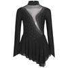 Girls Figure Skating Dress Sheer Mesh Patchwork Glittery Rhinestones Long Sleeve