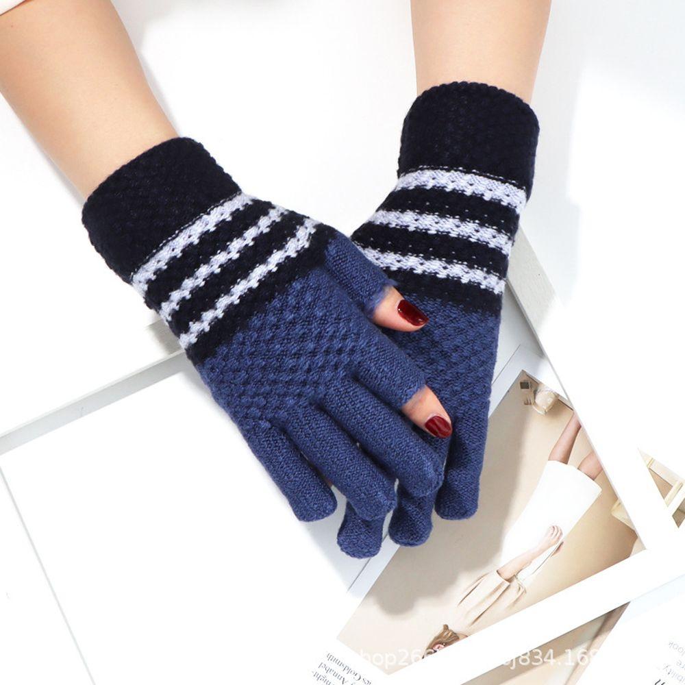 Cycling Korean Style Mittens Show Two Fingers Women's Knitted Gloves Ladies Winter Accessories