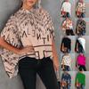 Casual Women's Blouse Tops Summer Vintage Batwing Sleeve Printed Shirts Elegant Stand Collar Office Lady Blouses Womens Tops
