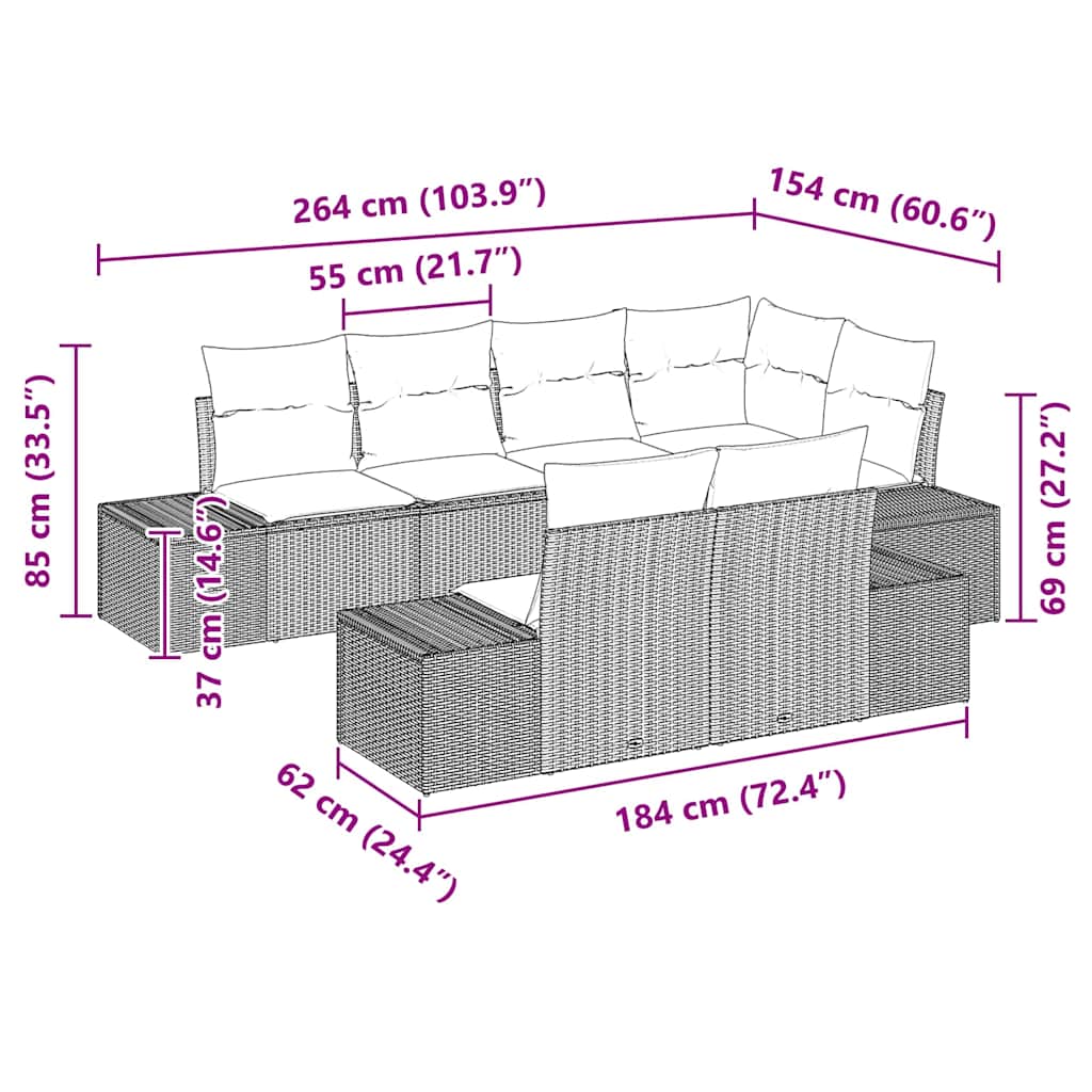7 Piece Beige Garden Sofa Set with Cushions