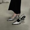 Fashion 2024 Summer New Brand Women Sandal Fashion Pointed Toe Shallow Buckle Ladies Dress Slingback Sandals High Heel Mules Sandales